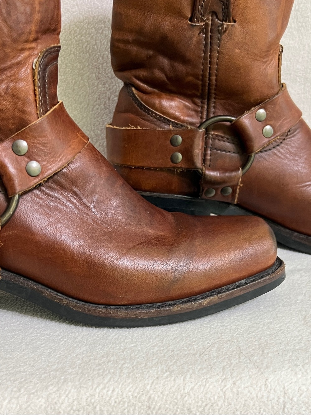 Frye Harness Boots Women’s 8 M Cognac Brown Leather USA Made Motorcycle Cowgirl - Picture 7 of 16